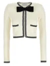 Self-portrait Beige Cardigan With Bow Detail On The Front And Contrasting Trims In Cotton Blend Woman In Multi