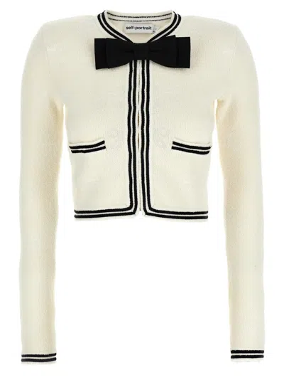 SELF-PORTRAIT 'CREAM BOW JACQUARD' CARDIGAN