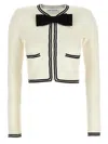 Self-portrait Beige Cardigan With Bow Detail On The Front And Contrasting Trims In Cotton Blend Woman In Multicolor