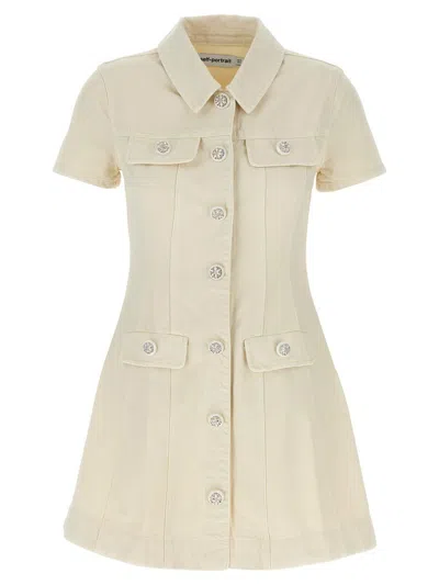 Self-portrait Self Portrait Ivory Denim Mini Shirt Dress In Neutral