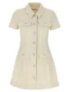 Self-portrait Structured Beige Dress With Classic Collar And Flap Pockets In Neutral