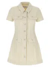 Self-portrait Structured Beige Dress With Classic Collar And Flap Pockets In Neutral