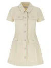 Self-portrait Structured Beige Dress With Classic Collar And Flap Pockets In Multi