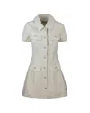 Self-portrait Structured Beige Dress With Classic Collar And Flap Pockets In White