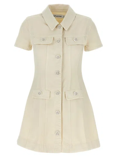 SELF-PORTRAIT SELF-PORTRAIT CREAM COLLARED DENIM MINI' DRESS