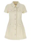 Self-portrait Structured Beige Dress With Classic Collar And Flap Pockets In Neutral