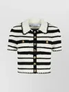 Self-portrait Cream And Black Striped Crochet Top Cream Black
