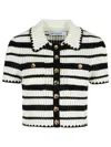 Self-portrait Cream And Black Striped Crochet Top Cream Black In Beige