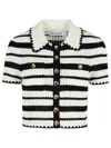 Self-portrait Cream And Black Striped Crochet Top Cream Black In Beige