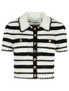 Self-portrait Cream And Black Striped Crochet Top Cream Black In Multicolour
