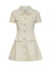 Self-portrait Structured Beige Dress With Classic Collar And Flap Pockets In Neutral
