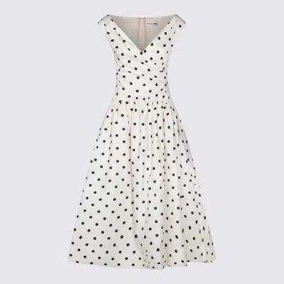 Self-portrait White Dress With All-over Polka Dot And Flared Skirt In Cotton Woman In Orange