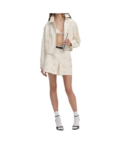 Self-portrait Cream Denim Beaded Floral Jacket In Neutral