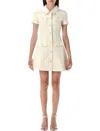 Self-portrait Structured Beige Dress With Classic Collar And Flap Pockets In White