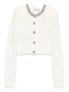 Self-portrait Cropped Sweater With Textured Boucle Knit And Crystal Embellishments In White