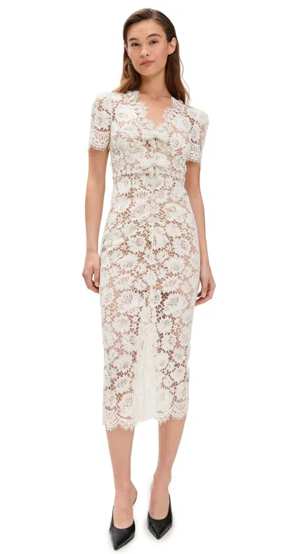 Self-portrait Crystal-embellished Lace Midi Dress In Neutrals