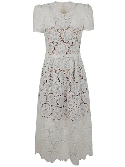 Self-portrait Cream Floral Lace Midi Dress In White