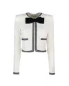 Self-portrait Ivory Bow Jacquard Knit Cardigan In White