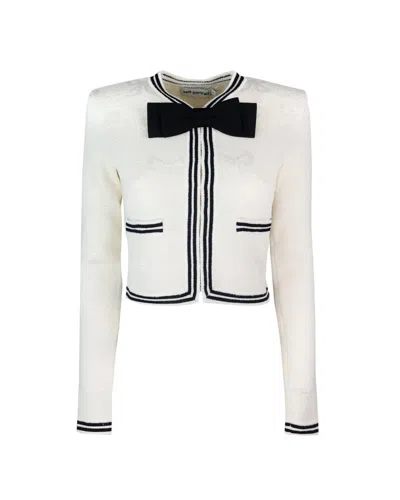 SELF-PORTRAIT CREAM JACQUARD BOW CARDIGAN