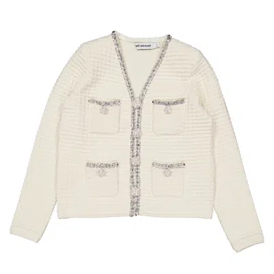 Self-portrait Cream Knit Cardigan In Neutral