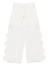 Self-portrait Embroidered Linen And Cotton Wide-leg Pants In White