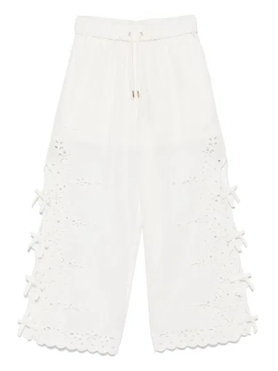 Self-portrait Cream Linen Embroidered Trousers