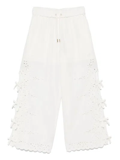 Self-portrait Cream Linen Embroidered Trousers Clothing