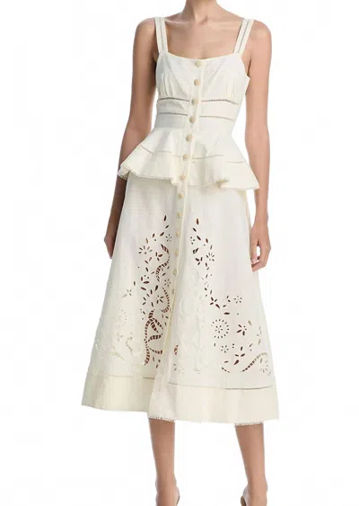 Self-portrait Cream Linen Peplum Midi Dress In Beige In White