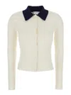 Self-portrait Cream Merino Wool Cardigan In White