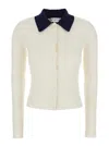 Self-portrait Cream Merino Wool Cardigan In White