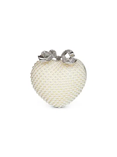 Self-portrait Cream Pearl Heart Clutch Bag In White
