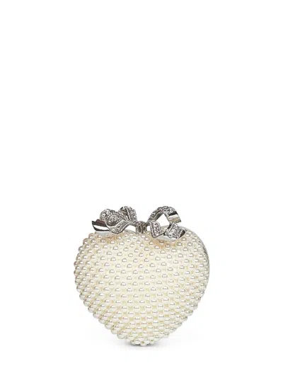 Self-portrait Cream Pearl Heart Clutch Bag In White