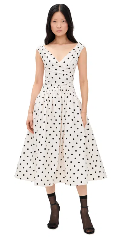 Self-portrait White Dress With All-over Polka Dot And Flared Skirt In Cotton Woman In Orange
