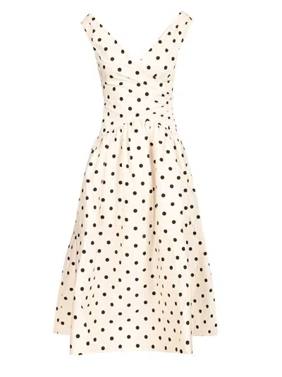 Self-portrait White Dress With All-over Polka Dot And Flared Skirt In Cotton Woman In Orange