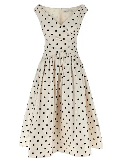 Self-portrait 'cream Polka Dot Cotton Midi' Dress In Multi