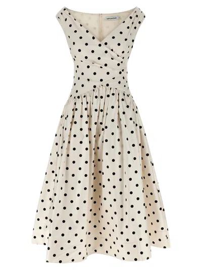 SELF-PORTRAIT CREAM POLKA DOT COTTON MIDI DRESSES WHITE/BLACK
