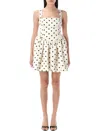 Self-portrait Pleated Polka-dot Duchesse-satin Mini Dress In Cream Polka Dot