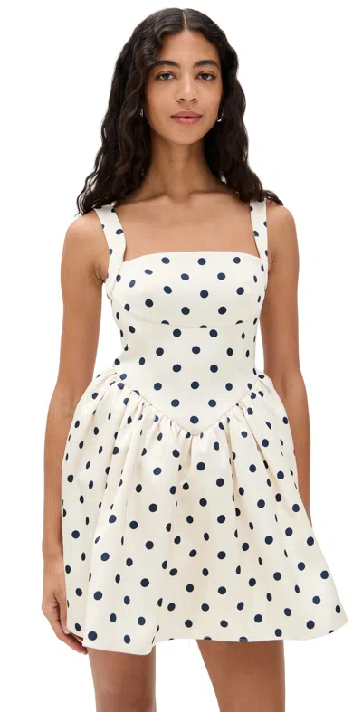 SELF-PORTRAIT CREAM POLKA DOT SATIN MINI DRESS CREAM