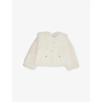 Self-portrait Kids' Cream Relaxed-fit Shawl-collar Faux-fur Jacket 4-12 In White