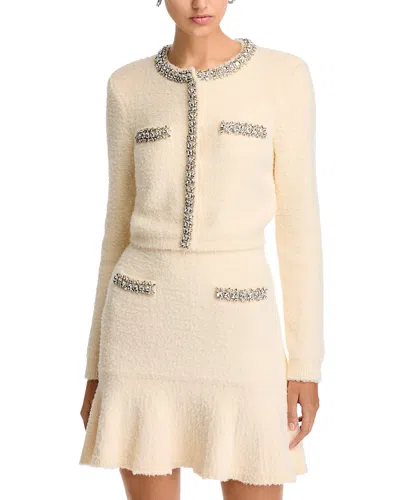 SELF-PORTRAIT SELF-PORTRAIT CREAM RHINESTONE TRIM KNIT CARDIGAN