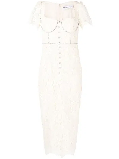 Self-portrait Sweetheart-neck Midi-dress In Neutral