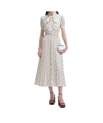 Self-portrait Cream Satin Bow Print Midi Dress In Multi