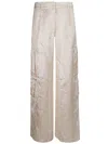 Self-portrait Cream Satin Cargo Trousers In Cream