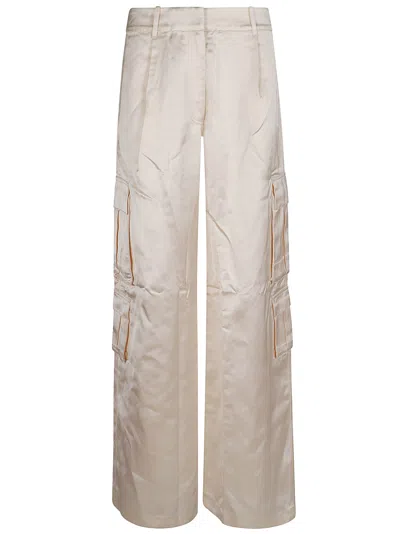 Self-portrait Cream Satin Cargo Trousers In Neutrals