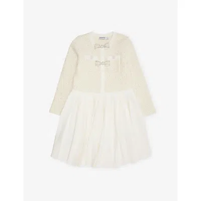 Self-portrait Kids' Cream Sequin Bow Knitted Dress 3-12 In Neutral
