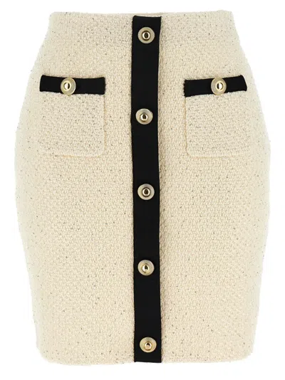 Self-portrait 'cream Sequin Knit Mini' Skirt In Neutral