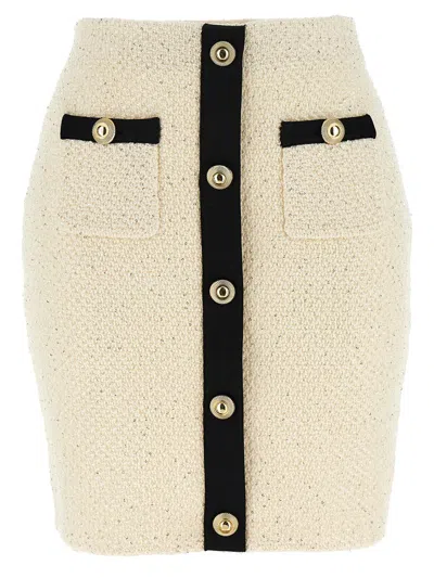 SELF-PORTRAIT SELF-PORTRAIT 'CREAM SEQUIN KNIT MINI' SKIRT