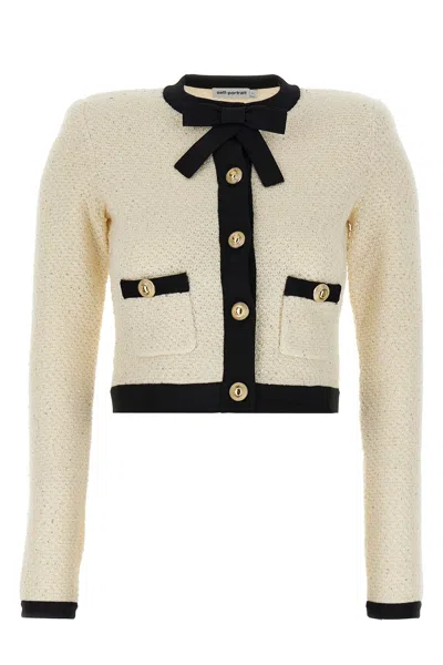 SELF-PORTRAIT SELF PORTRAIT 'CREAM SEQUIN PUSSY BOW' CARDIGAN