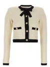 Self-portrait Women Cardigan With Bow And Sequins In Neutral