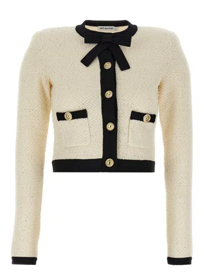 SELF-PORTRAIT SELF-PORTRAIT 'CREAM SEQUIN PUSSY BOW' CARDIGAN